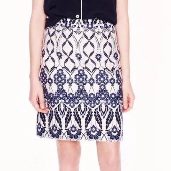 NWT J. Crew Trellis Skirt Blue & White Floral Scroll Mini A-Line Skirt Size 4 - Picture 1 of 16